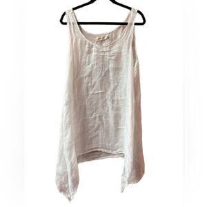Bodil Tank Top Shirt Linen Small white Asymmetrical Sleeveless Tunic Sz M
